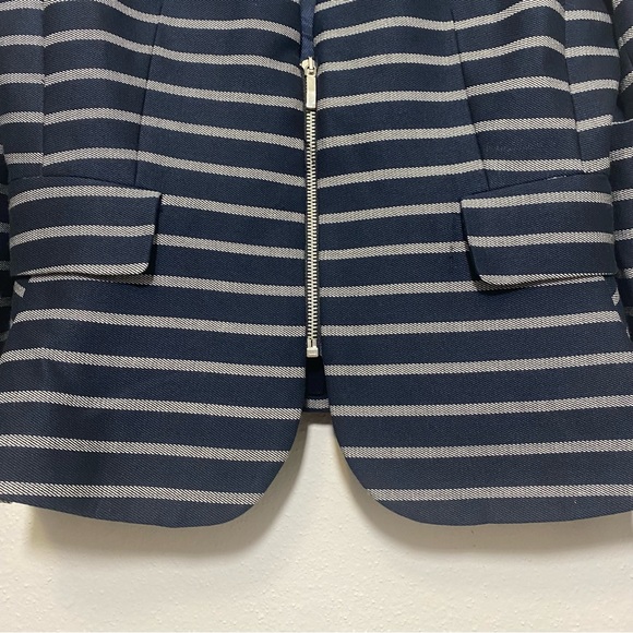 Zara Blue Striped Peplum Pocket Career Blazer Jacket, Large NEW - Picture 3 of 14